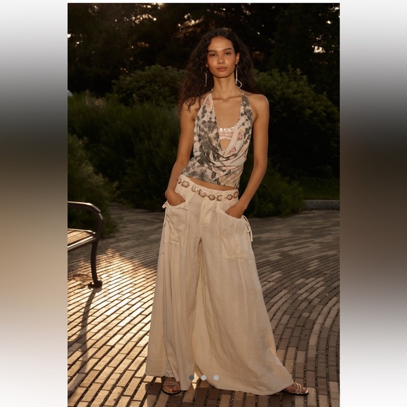 Free People Cream Wide-Leg Pants - Picture 3 of 13